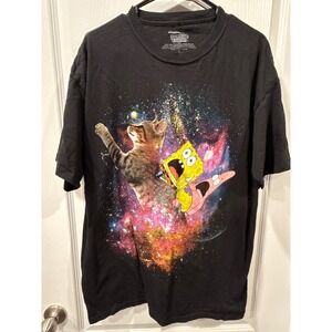 Nickelodeon SpongeBob Patrick Riding Space Cat Galaxy Graphic T-Shirt Black XL